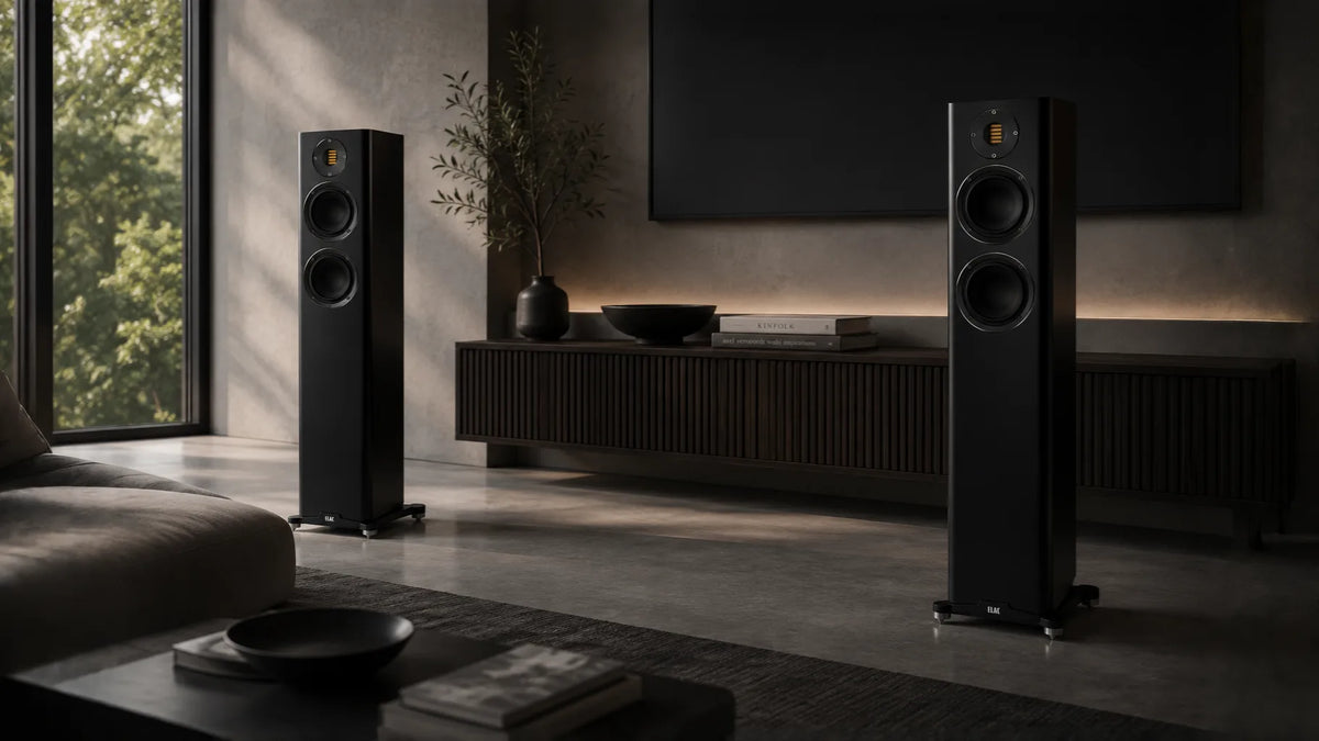 Elac Carina FS 247.4 Boxe de podea - Pereche Satin Black, imagine oficială.