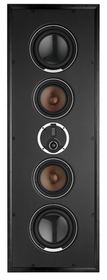 DALI PHANTOM S-280 – vedere frontală fără grilă, cu wooferele de 8 inch și modulul hibrid de tweeter