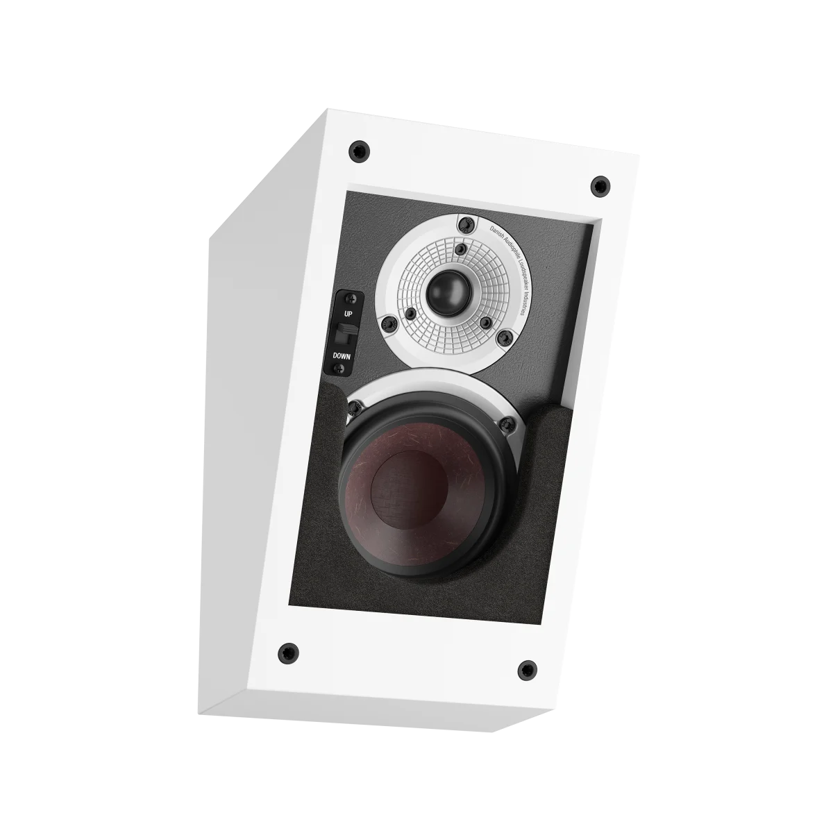 Boxa Dali ALTECO C-1 albă, vedere frontală, include difuzor de bas și tweeter, optimizată Dolby Atmos.