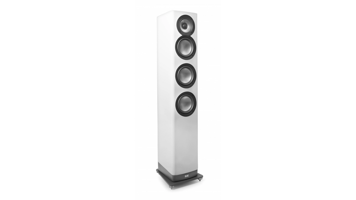 Elac Navis ARF51 Boxe active de podea, White HG, vedere din unghi.