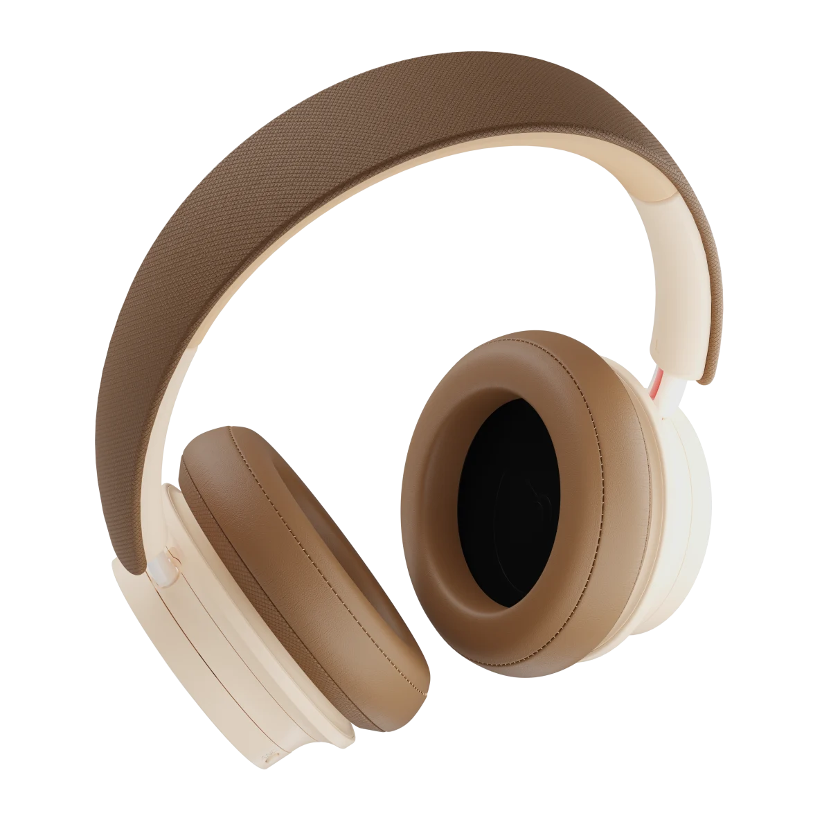 Dali iO-8 Căști Bluetooth, vedere laterală, culoare Caramel White, cu bandă și pernițe maro deschis.