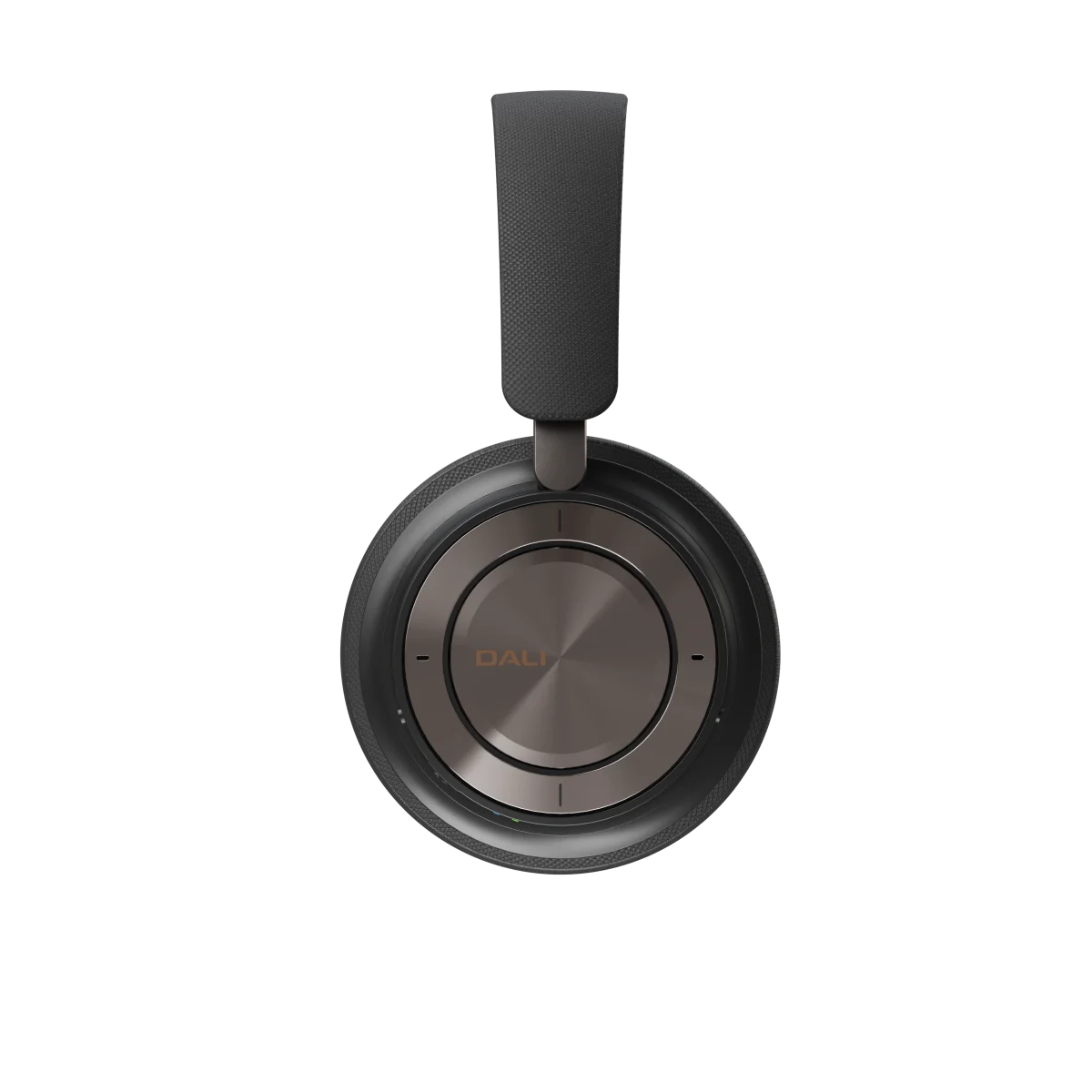 Căști Dali iO-8 Bluetooth, vedere laterală, culoare Iron Black, cupe rotunde și bandă ajustabilă.