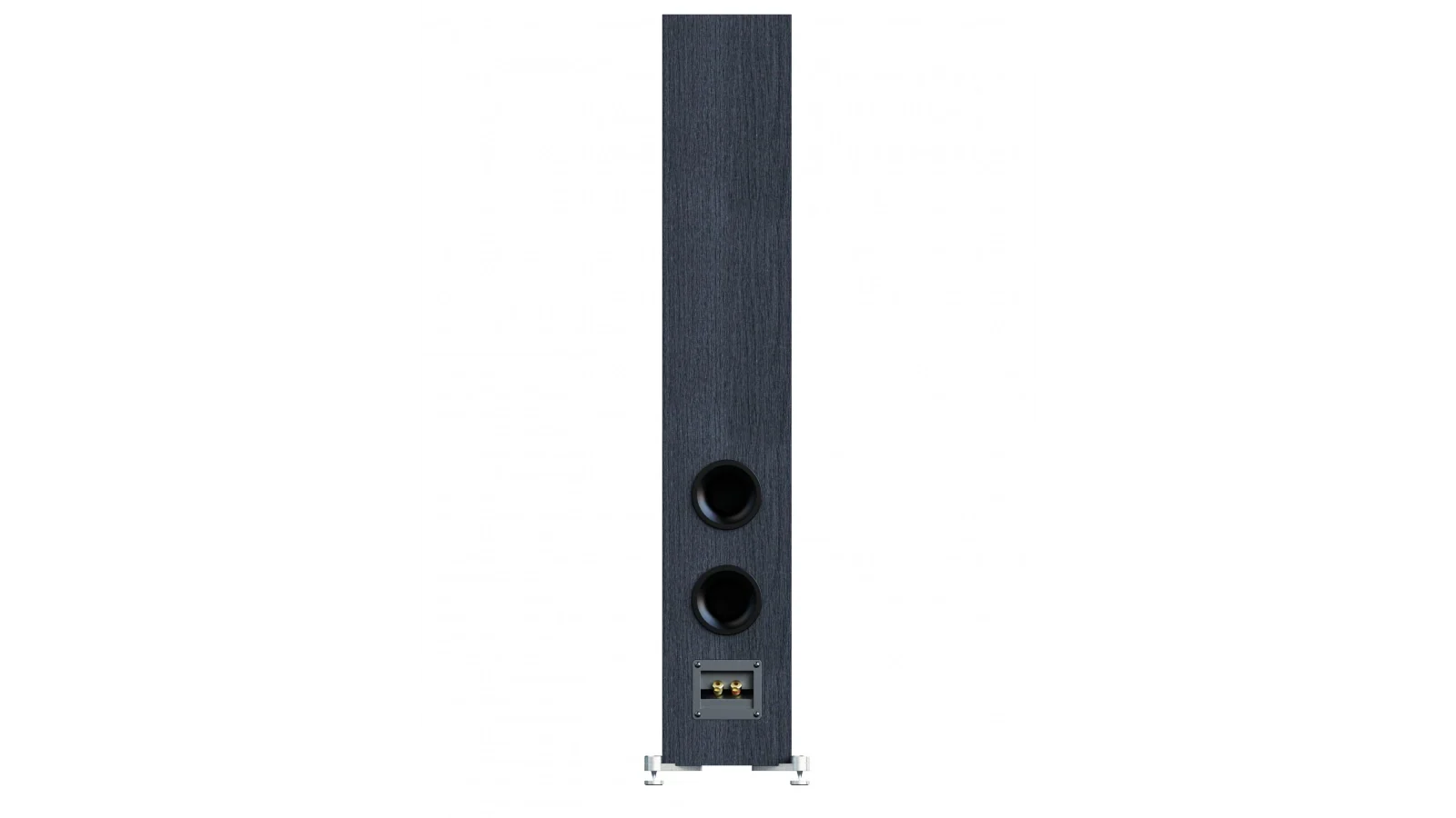 Spate boxă Elac Debut 3.0 DF53 negru, cu două porturi bass reflex și conectori aurii pentru cabluri.