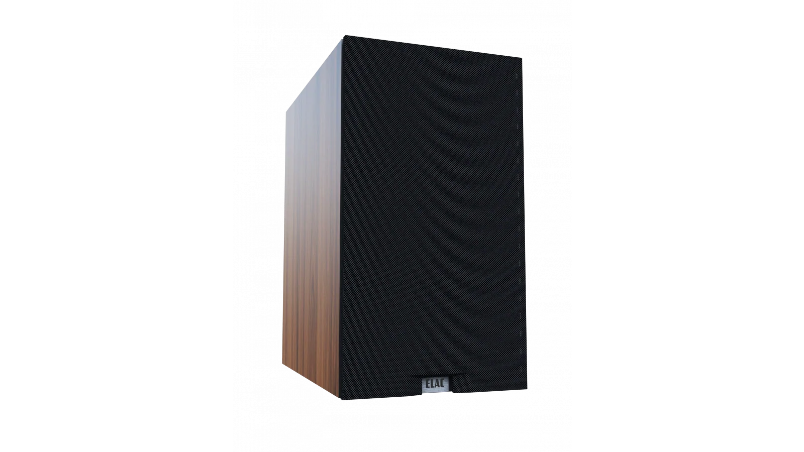Boxă Elac Debut 3.0 DB53 vedere frontală, grilaj negru detașabil și finisaj lateral lemn închis.