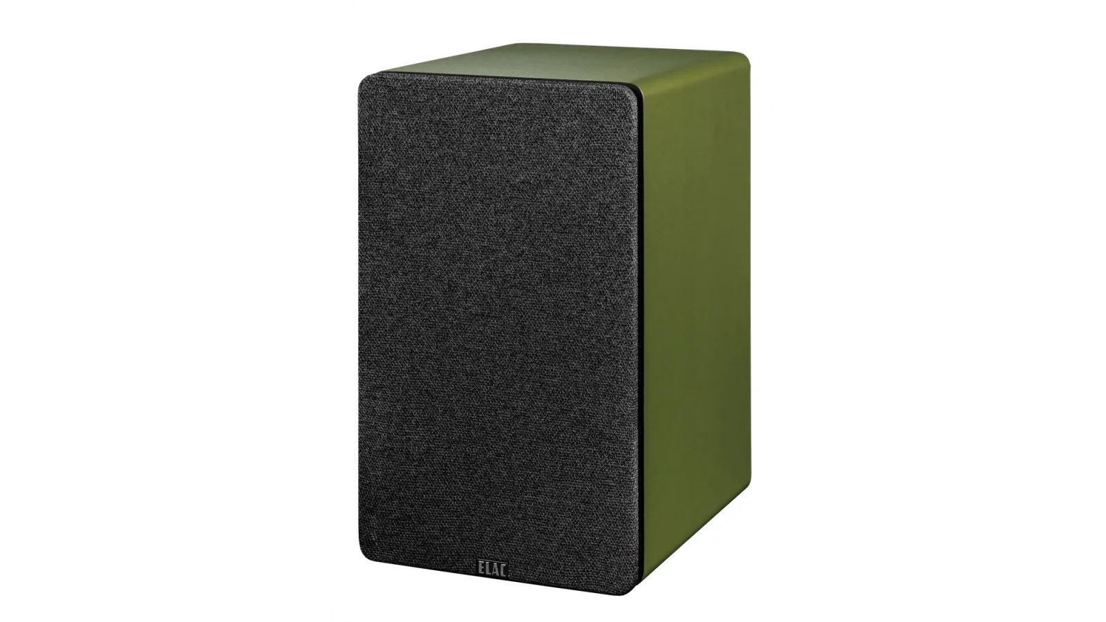 Boxă activă Elac Debut ConneX DCB61 culoare verde măsliniu, vedere frontală cu grilaj textil montat.