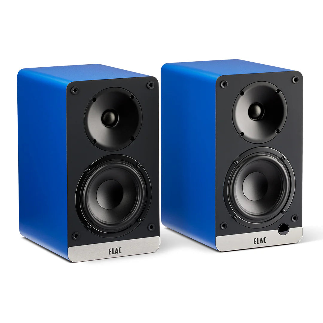 Boxe active Elac Debut ConneX DCB41 culoare Royal Blue, vedere frontală, woofer și tweeter vizibile.