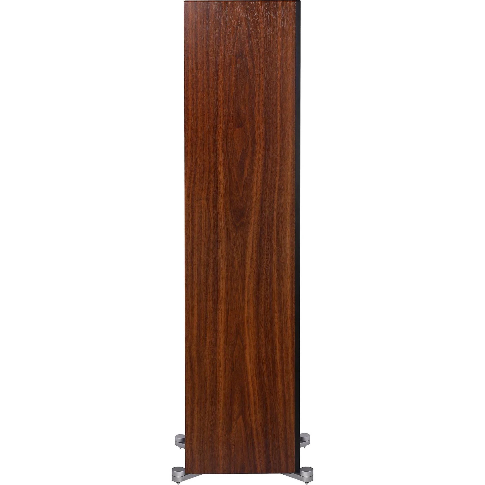 Boxă de podea Elac Debut Reference DFR5.2, vedere laterală, finisaj negru cu inserții wood, bază metalică.