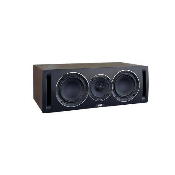 Boxă centrală Elac Uni-Fi Reference UCR52, vedere frontală, finisaj Black/Wood, 2 woofere, 1 tweeter.#color_black