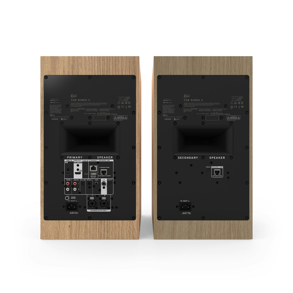 Klipsch The Nines II Boxe active - Pereche, finisaj Oak, vedere din spate.