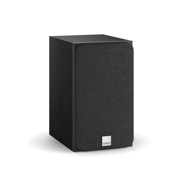 Boxa Dali OBERON 1, culoare Black Ash, cu grilaj frontal vizibil. Ideală pentru sisteme audio.
