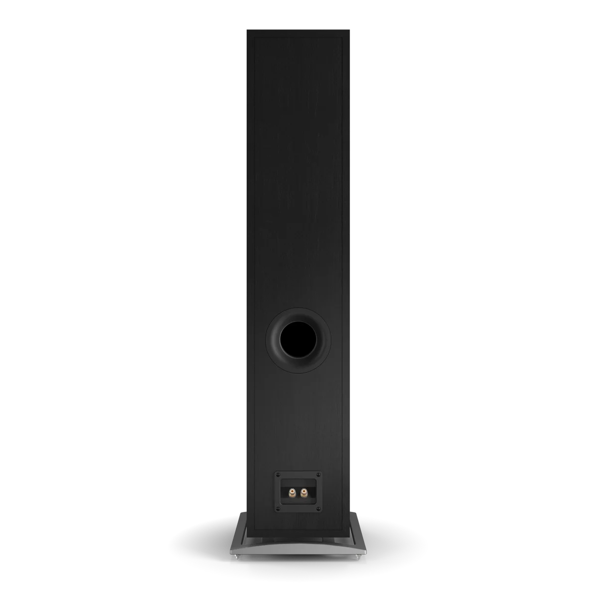 Spatele boxei Dali OBERON 7, finisaj negru, cu port bass reflex și conectori pentru cabluri audio.