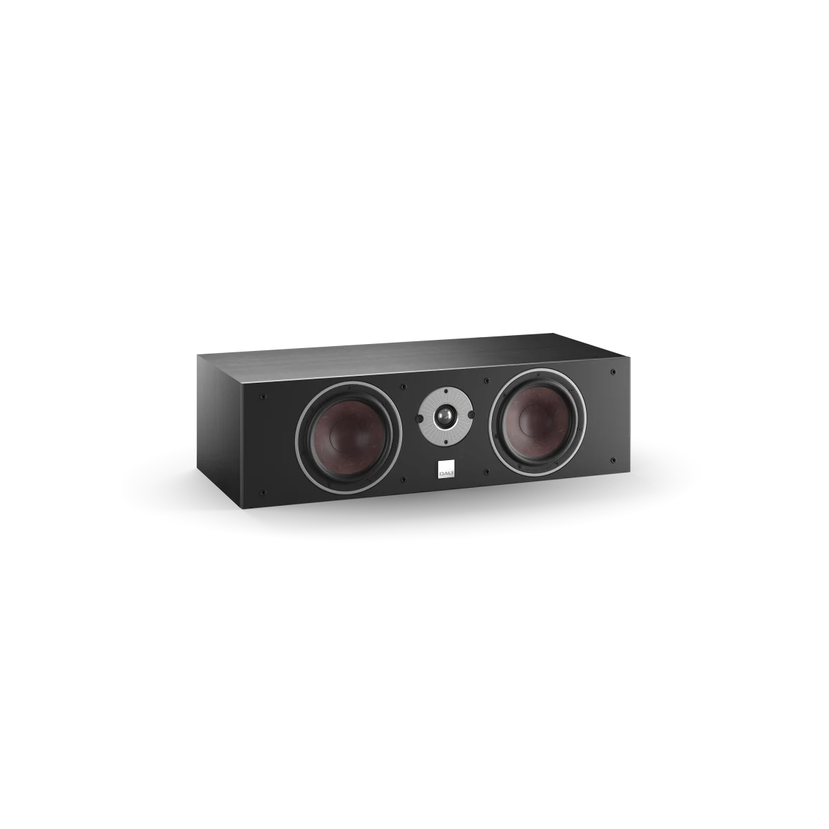 Boxă centru Dali OBERON Grand Vokal, culoare Black Ash, vedere frontală, două woofere și tweeter central.#color_black-ash