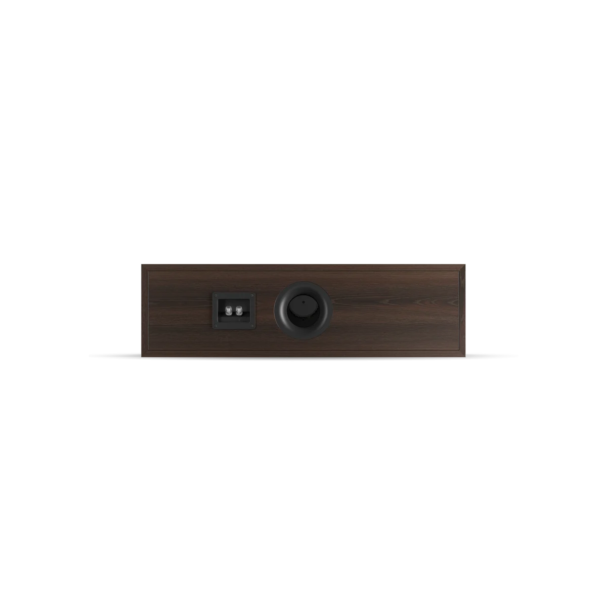 Spatele boxei Dali OBERON Grand Vokal, culoare dark walnut, arată portul bass reflex și conectorii.