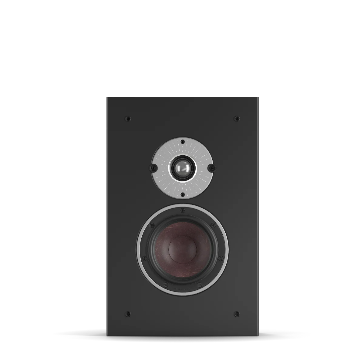 Boxă Dali OBERON ON-WALL, față, culoare dark walnut, cu tweeter și woofer vizibile, montare pe perete.