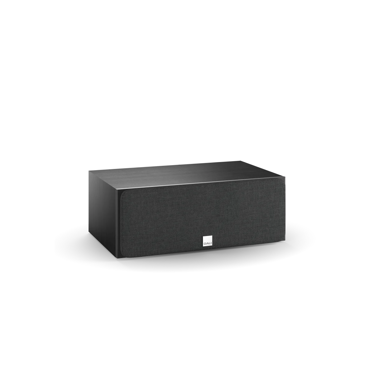 Boxă centrală Dali OBERON Vokal, culoare Black Ash, cu grilă frontală vizibilă. Ideală pentru home theater.