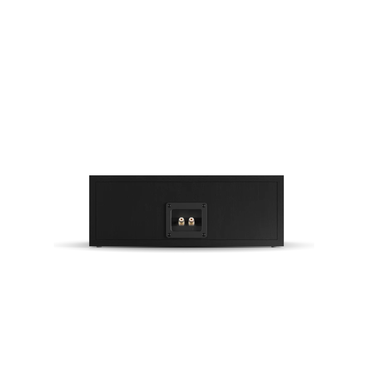 Spatele boxei Dali OBERON Vokal în finisaj black ash, arătând conectorii pentru cabluri audio.