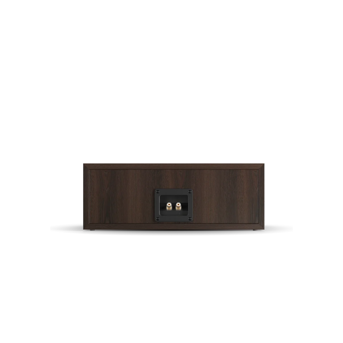 Spatele boxei Dali OBERON Vokal, culoare dark walnut, cu conectori de cablu vizibili.