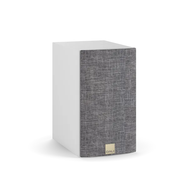 Boxa Dali OPTICON 1 MK2, vedere frontală, culoare alb satin, grilaj gri vizibil. Ideal pentru audiofili.