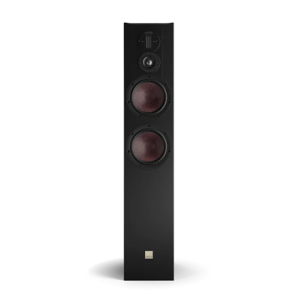 Boxa de podea Dali OPTICON 6 MK2, culoare negru ash, vedere frontală, cu două woofere și un tweeter.