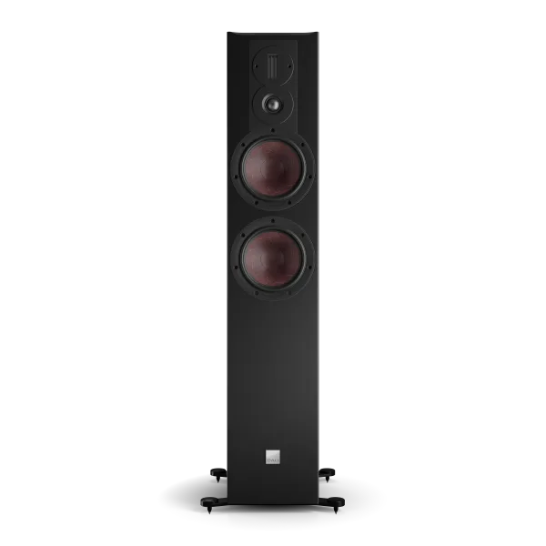 Boxa de podea Dali OPTICON 6 MK2, vedere frontală, culoare negru ash, cu două difuzoare mari și un tweeter.