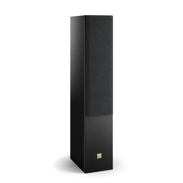Boxa de podea Dali OPTICON 6 MK2, culoare Black Ash, cu grilaj frontal vizibil, vedere laterală.