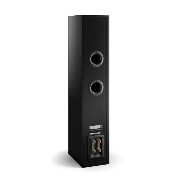 Spatele boxei Dali OPTICON 6 MK2, culoare Black Ash, cu două porturi bass reflex și terminale de conectare.