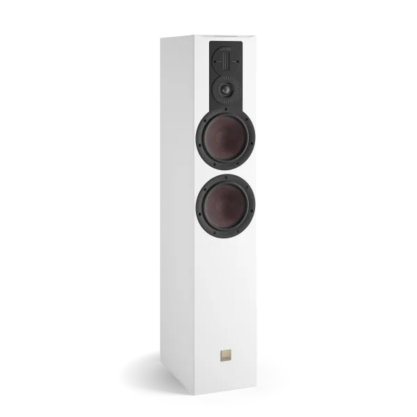 Boxa de podea Dali OPTICON 6 MK2, vedere frontală, culoare alb satin, cu două woofere și tweeter distinct.