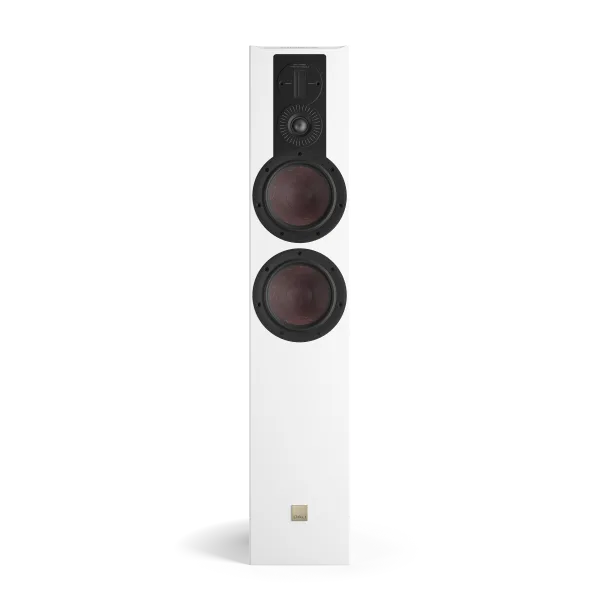 Boxa de podea Dali OPTICON 6 MK2, vedere frontală, culoare alb satin, cu două difuzoare mari și un tweeter.