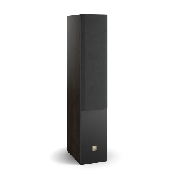 Boxa de podea Dali OPTICON 6 MK2, vedere laterală, culoare tobacco oak, grilaj negru vizibil frontal.