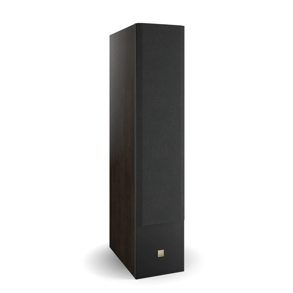 Boxa de podea Dali OPTICON 8 MK2, vedere laterală, culoare tobacco oak, grilaj frontal vizibil.