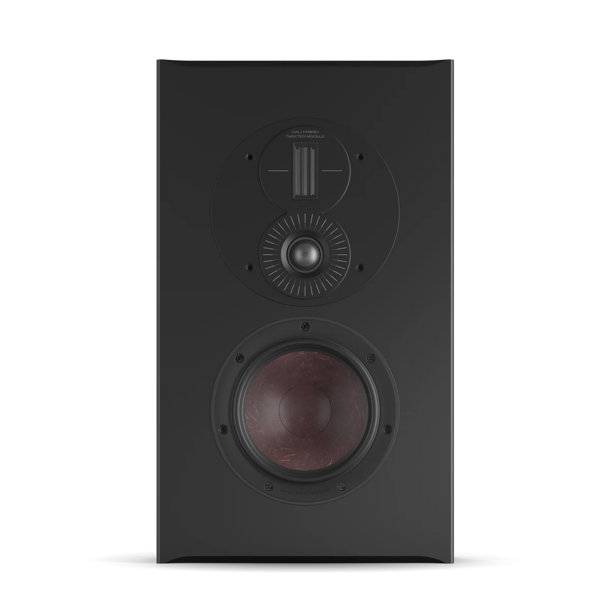 Boxa Dali OPTICON LCR MK2, vedere frontală, culoare tobacco oak, cu tweeter și woofer vizibile.