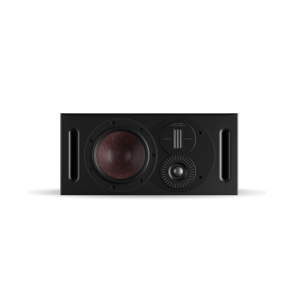 Boxa centru Dali OPTICON VOKAL MK2, vedere frontală, culoare Black Ash, difuzor și tweeter vizibile.