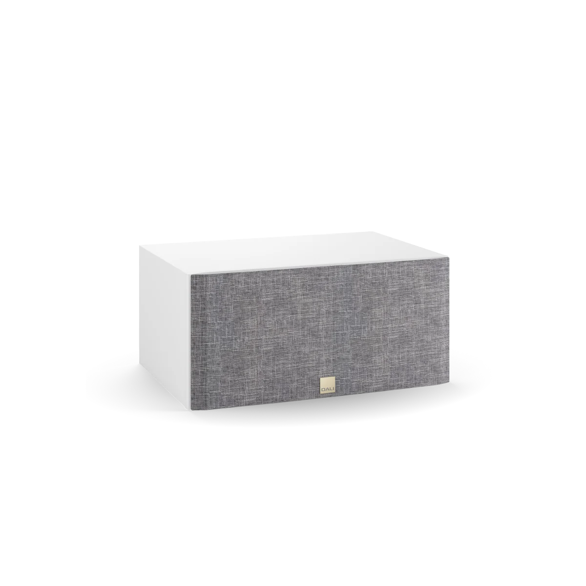 Boxa centru Dali OPTICON VOKAL MK2, culoare alb satin, cu grilaj textil gri, vedere frontală laterală.