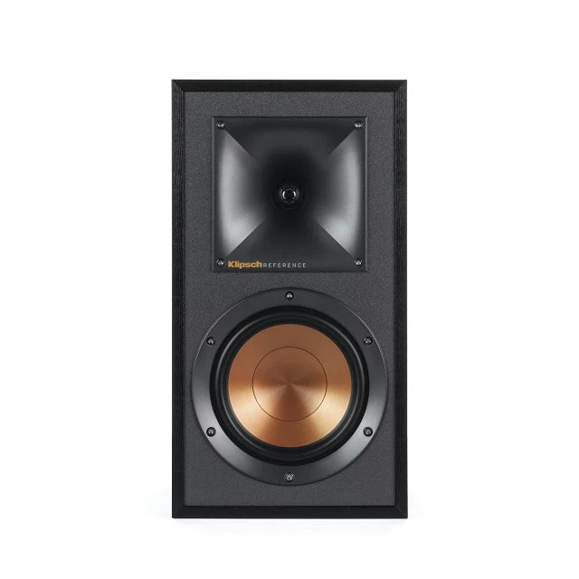 Boxă Klipsch R-51M neagră, vedere frontală, cu tweeter Tractrix Horn și woofer de 5.25" cupru.