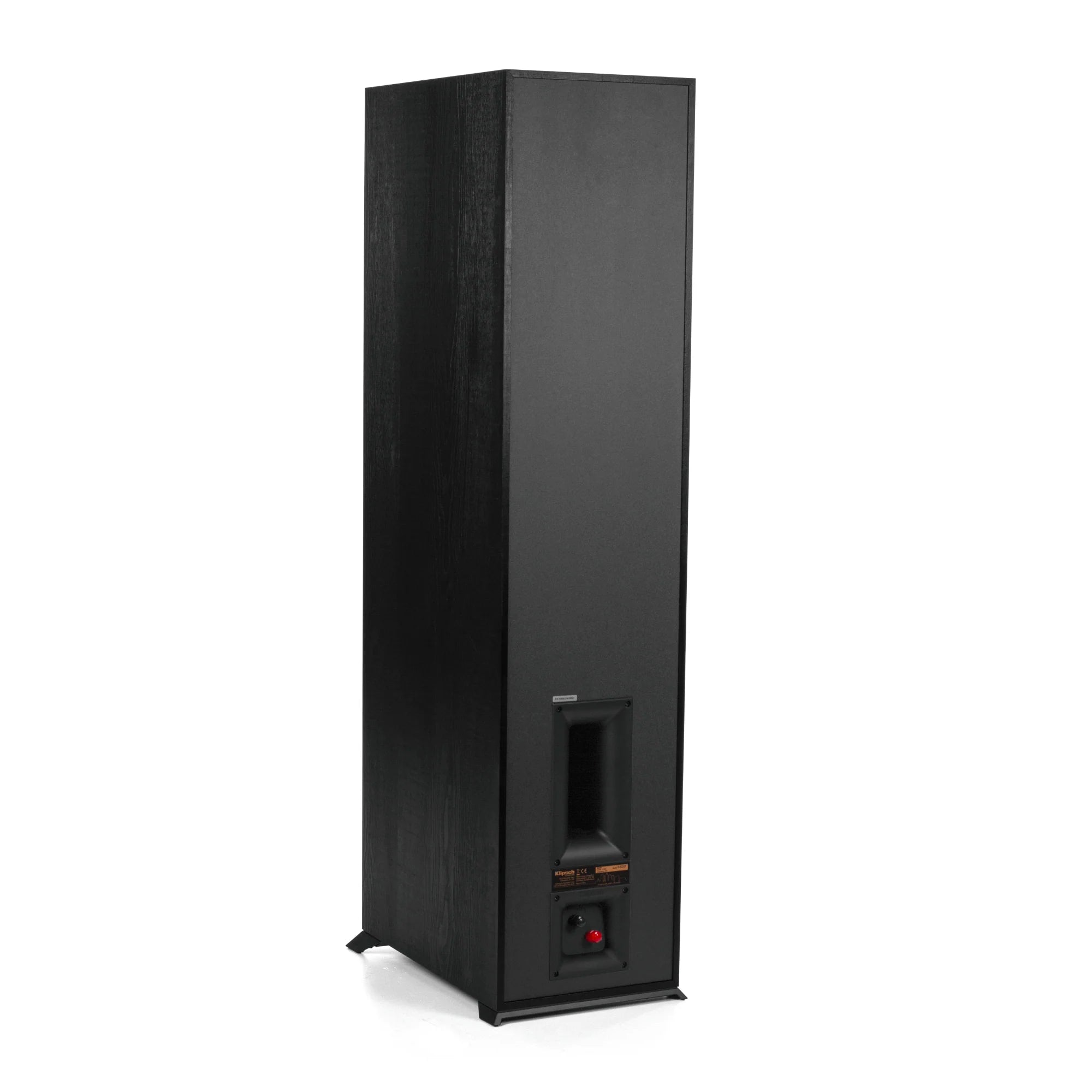 Spate boxă Klipsch R-820F negru, port bass reflex și conectori amplasare joasă vizibili.