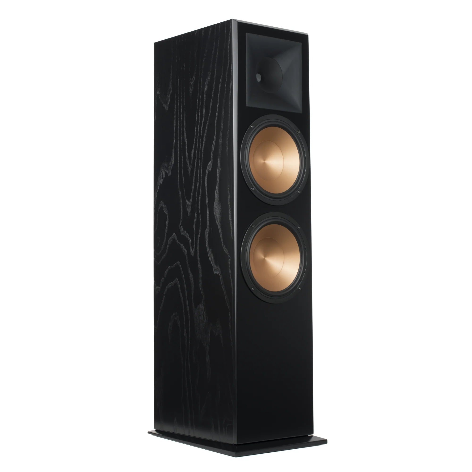 Boxă de podea Klipsch RF-7 III neagră, vedere unghiulară, cu două woofere de 10" și horn Tractrix.#color_black