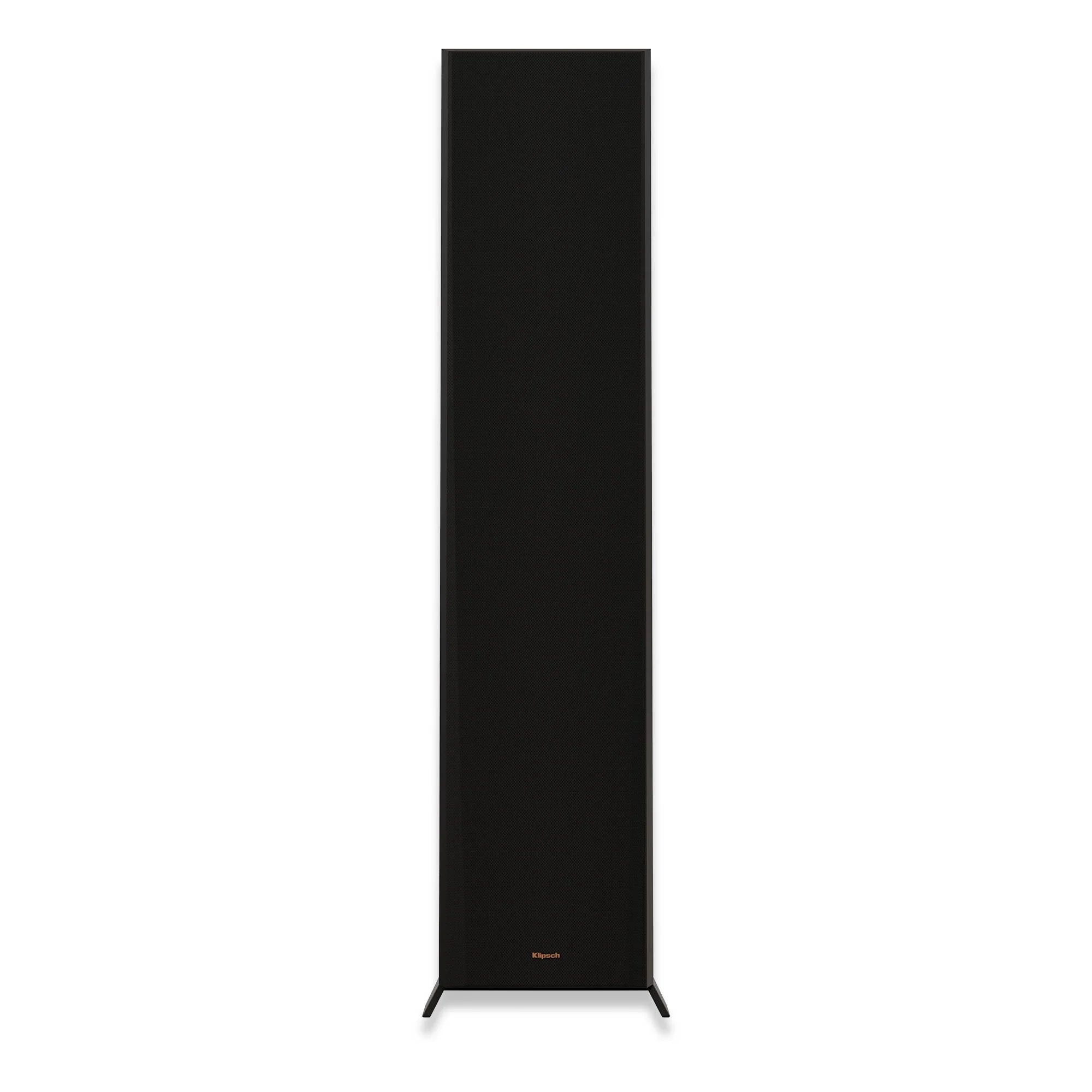 Boxă de podea Klipsch RP-8000F II neagră, vedere frontală cu grilajul montat, logo vizibil jos.