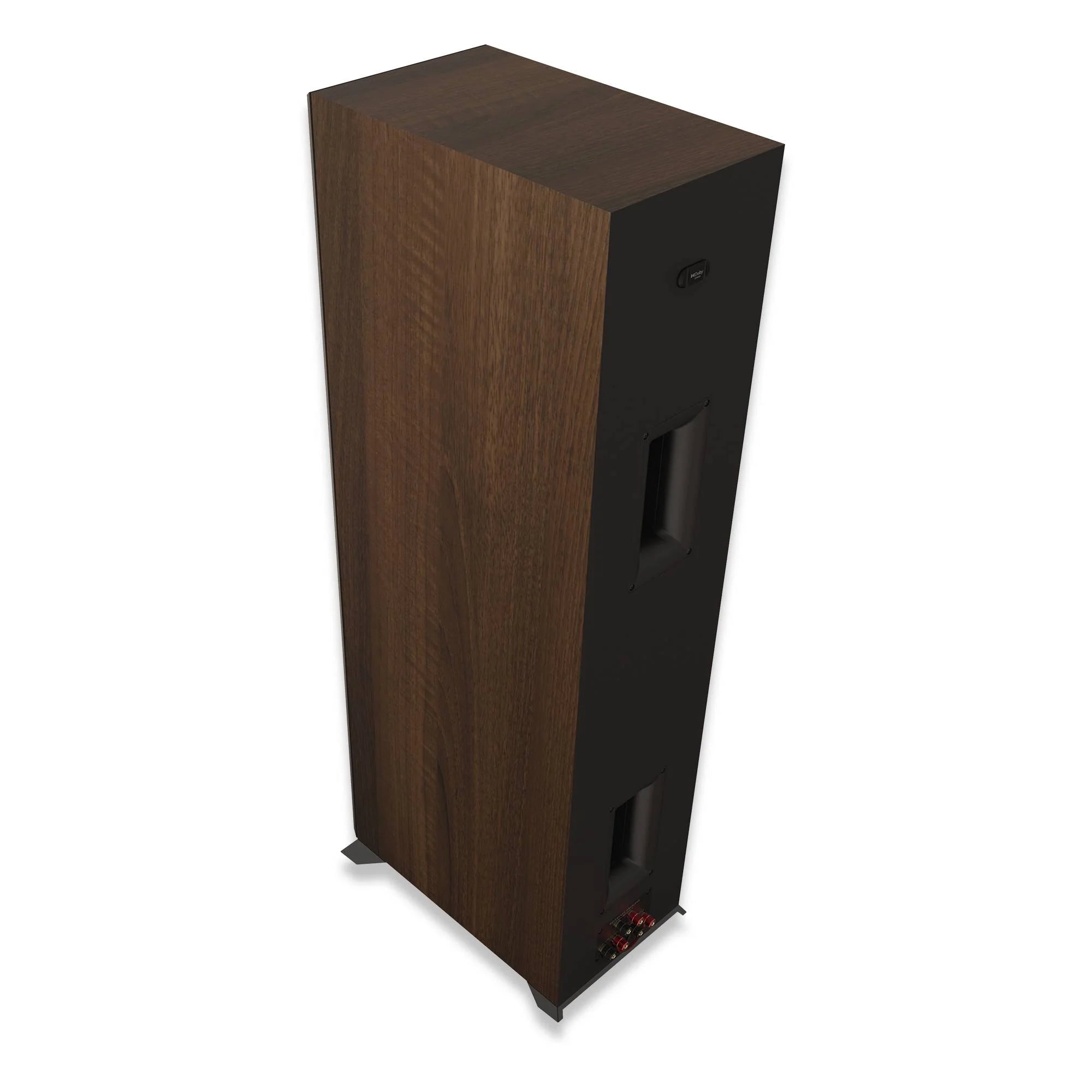 Spate boxă Klipsch RP-8000F II, finisaj nuc, terminale bi-wire și două porturi bass reflex vizibile.