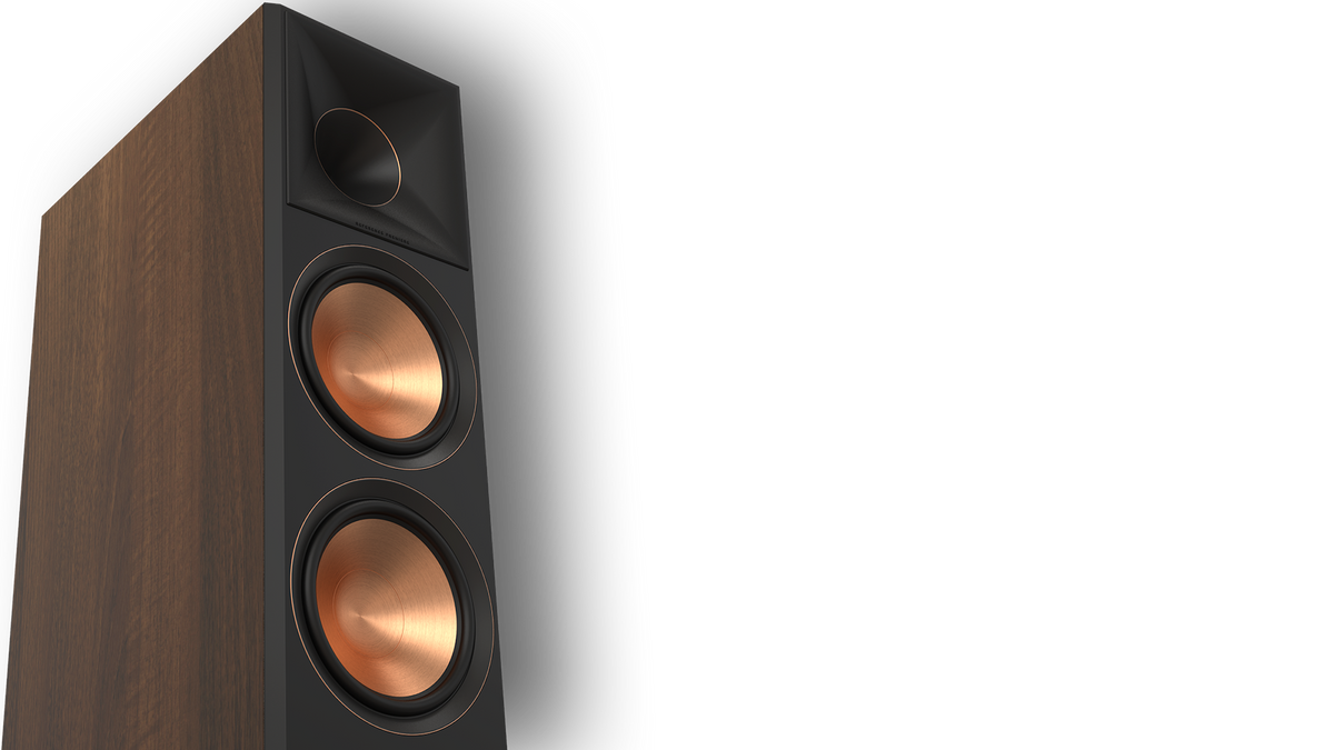 Klipsch RP-8060FA II Boxe de podea Dolby Atmos - Pereche, finisaj Walnut, detaliu difuzoare.