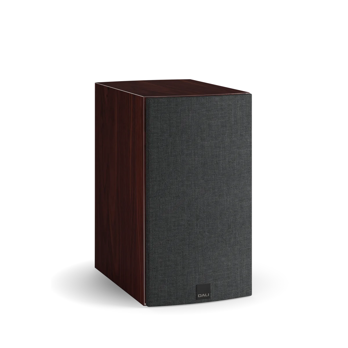 Boxa Dali RUBIKORE 2, vedere laterală, culoare maroon, grilaj frontal gri, finisaj lemn elegant.