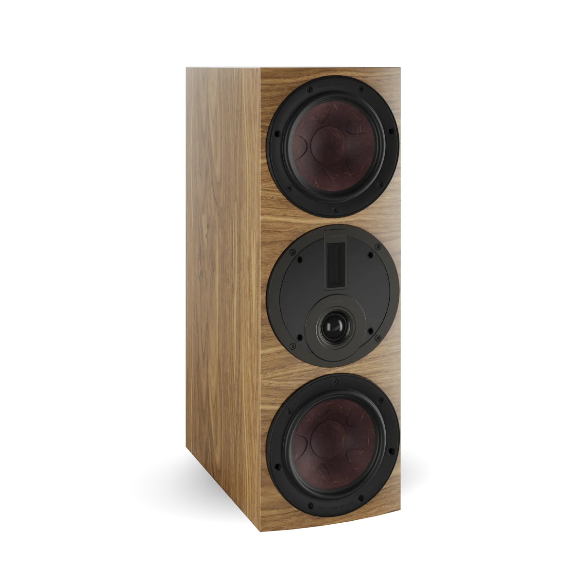 Boxă Dali RUBIKORE Cinema LCR, vedere laterală, culoare natural walnut, trei difuzoare vizibile.