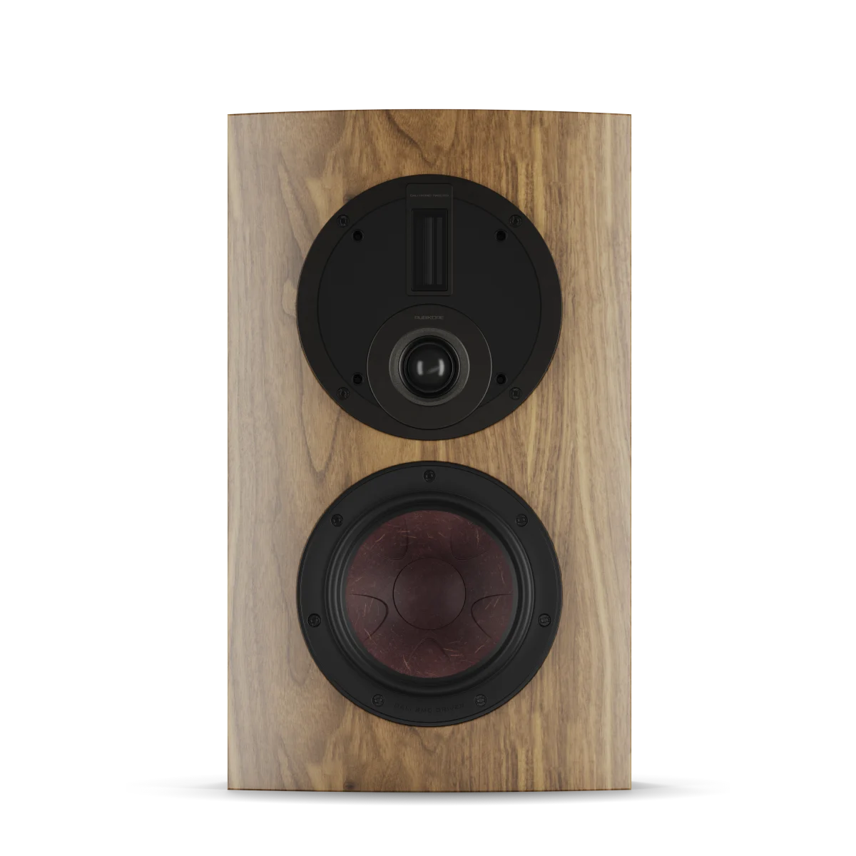 Boxă Dali RUBIKORE ON-WALL, față, culoare natural walnut, difuzoare vizibile pentru sunet clar.