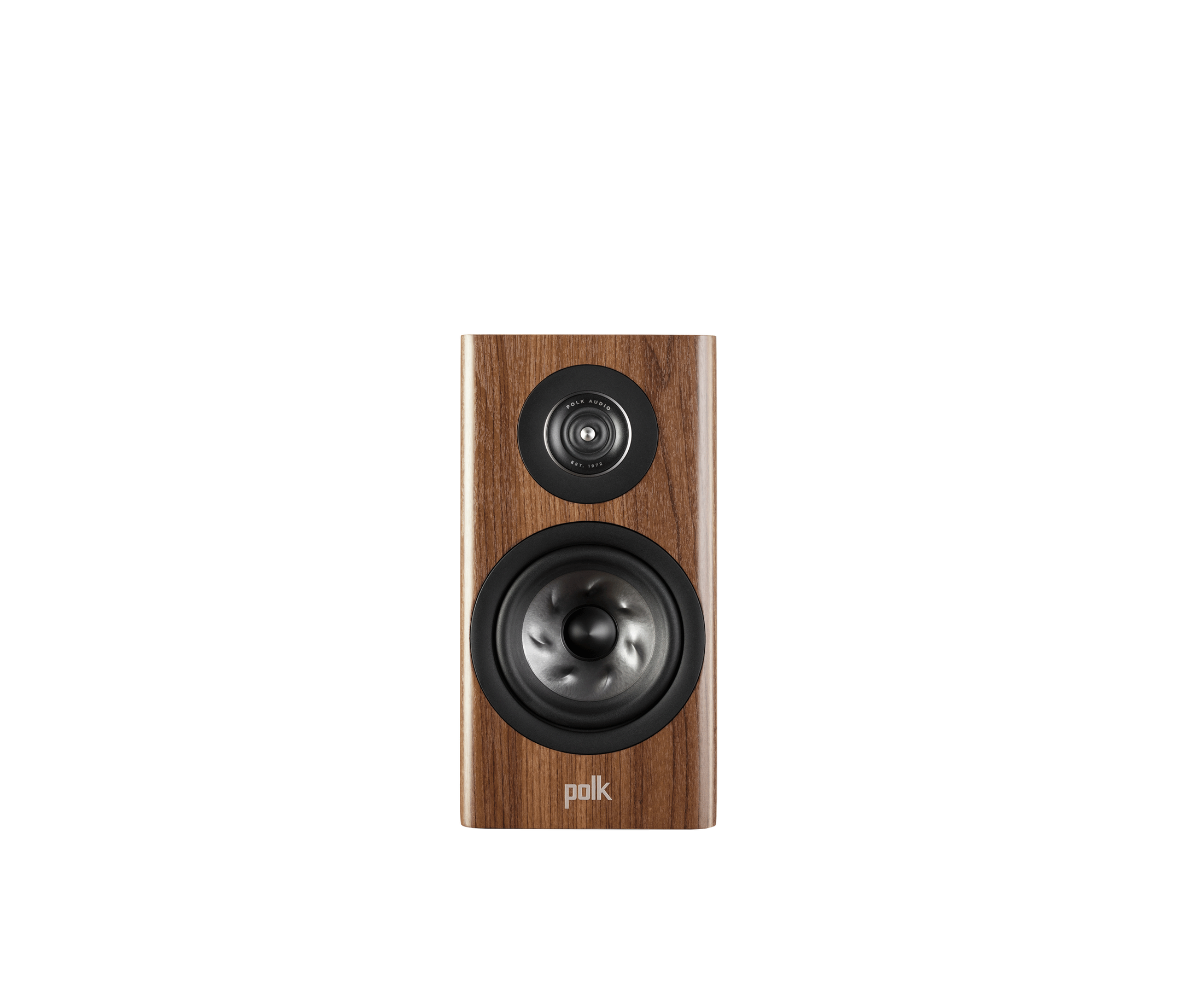 Polk Audio Reserve R100 Boxe de raft, față maro, difuzor și tweeter vizibile, vedere frontală.