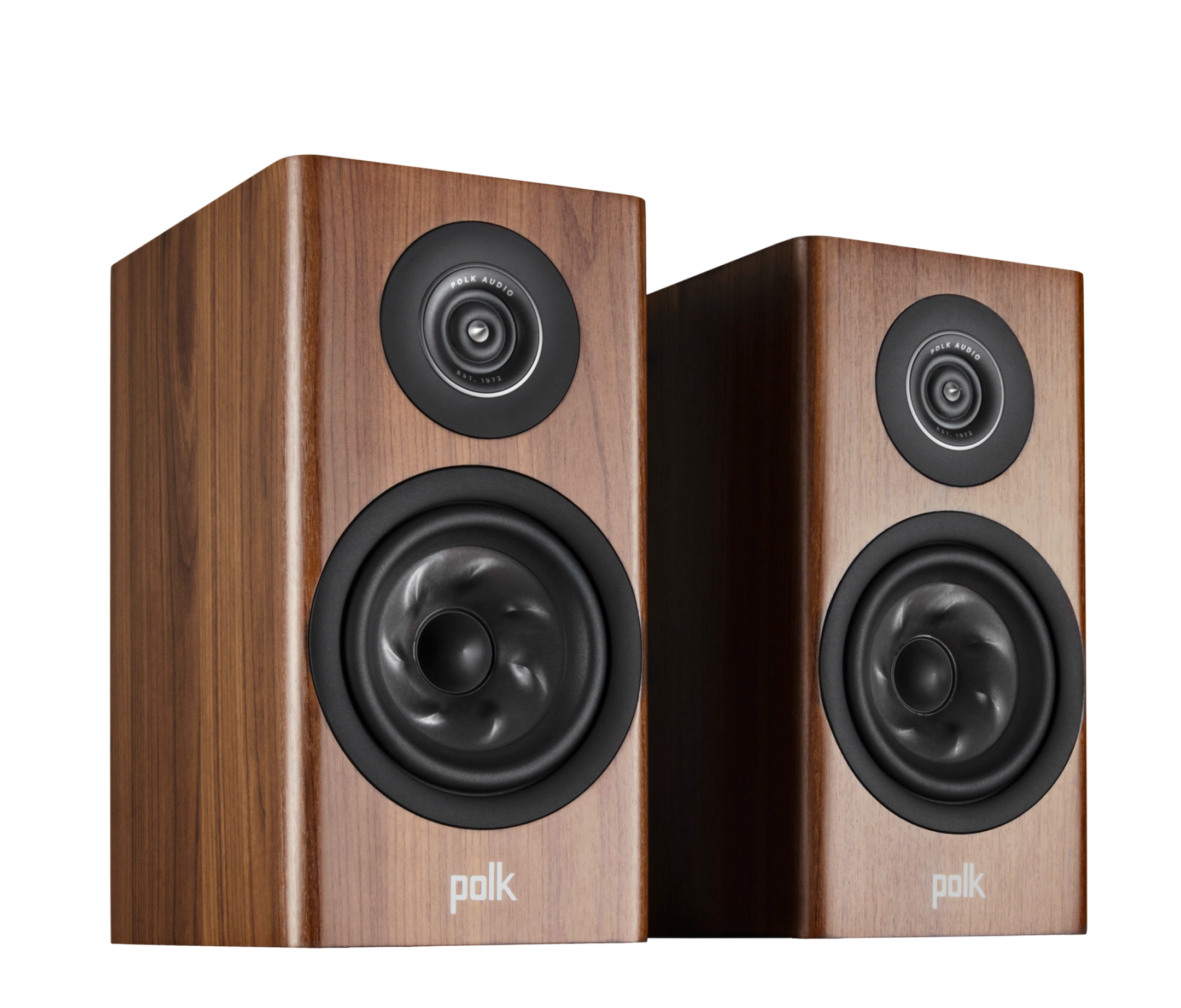 Polk Audio Reserve R100 Boxe de raft maro, vedere din dreapta. Difuzoare și tweeter vizibile frontal.