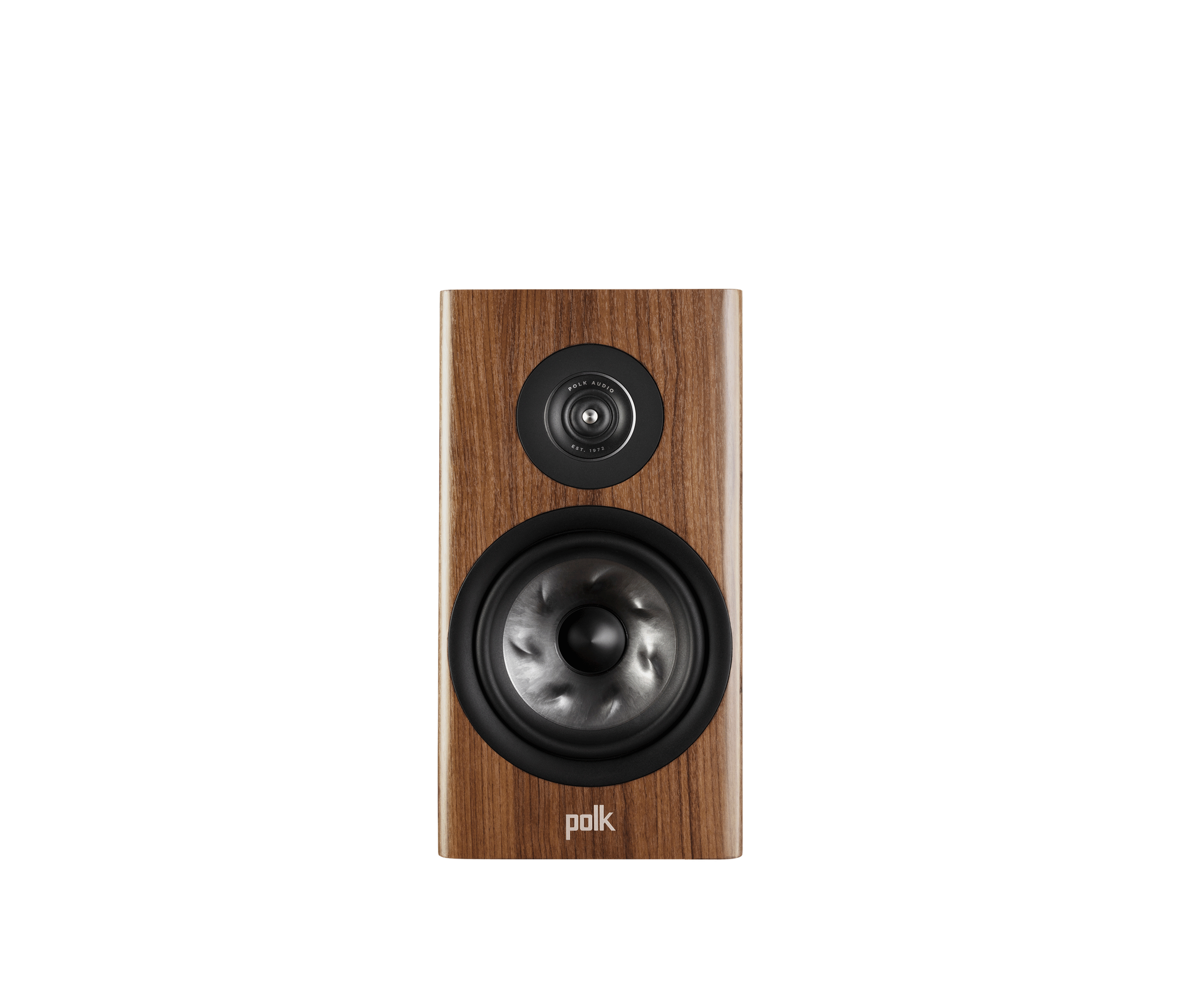 Polk Audio Reserve R200, față maro, tweeter și woofer vizibile. Boxă de raft pentru home theater.