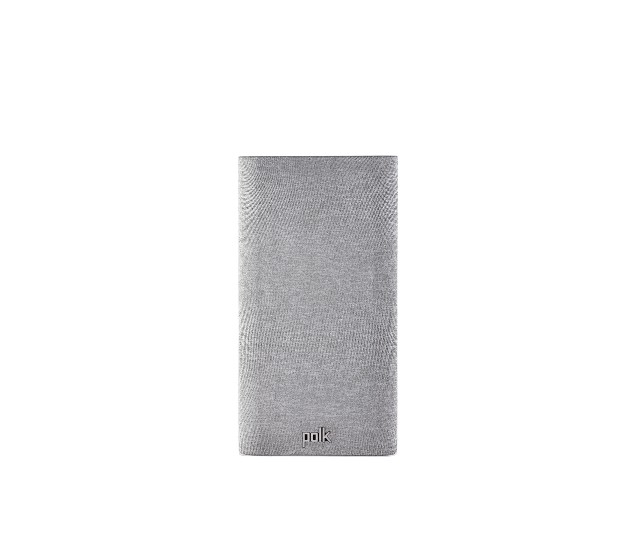 Polk Audio Reserve R200, vedere frontală cu grilaj gri. Boxă albă, logo Polk vizibil jos.