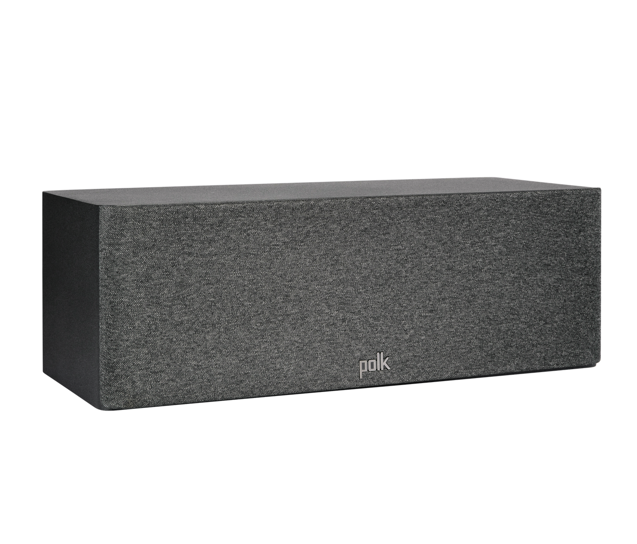 Boxa centru Polk Audio Reserve R300, negru, vedere din unghi dreapta, grilaj frontal vizibil.