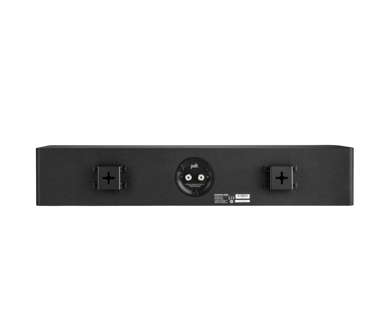 Polk Audio Reserve R350 Boxe centru, vedere din spate, negru, conectori și suporturi de montare vizibile.