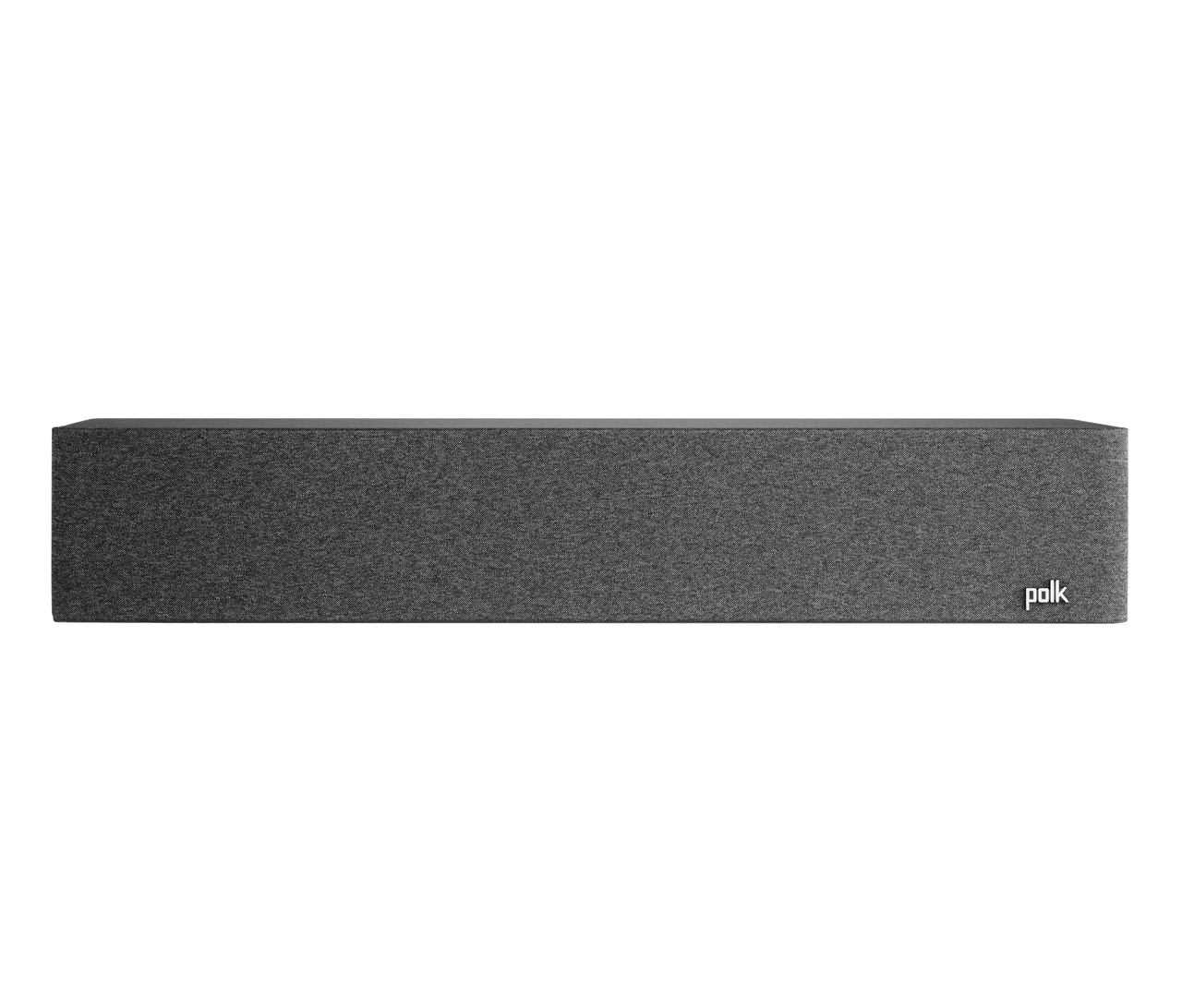 Boxă centru Polk Audio Reserve R350, vedere frontală cu grilaj negru, logo vizibil în colțul din dreapta.