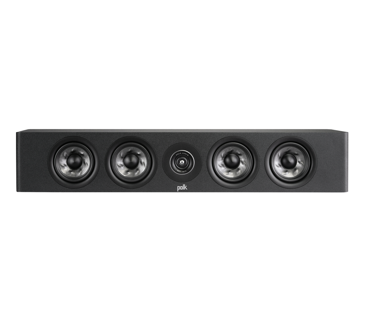 Boxa centru Polk Audio Reserve R350, vedere frontală, culoare neagră, cu patru difuzoare vizibile.